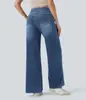 Calça Jeans Feminina de Cintura Alta Solta Elástica Perna Larga Emagrecedora Calça Longa