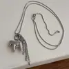 Colar Pingente Cavalo Prateado Estilo Coreano para Mulheres, Corrente Longa de Suéter de Nicho de Alta Qualidade, Acessório Versátil para o Dia a Dia