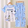 Pijama de verão para meninos e crianças, fino, manga curta, calça, conjunto de desenho animado, roupas de casa para crianças maiores, meninos e meninas, atacado transfronteiriço