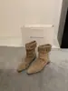 Botines Retro de Ante con Tacón de Cuña y Punta Cuadrada para Mujer 2026 Primavera y Otoño Nuevos Botas Vaqueras Occidentales Botas Plegables de Media Caña