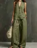 Roupas de Verão Europeias e Americanas Transfronteiriças de 2026 para Mulheres, Conjunto de Linho Estilo Preguiçoso, Colete sem Mangas + Calça de Pernas Largas, Elegante e Emagrecedor