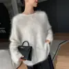 Suéter de Punto Oversize Lavado de Lana para Mujer, Estilo Nuevo Otoño e Invierno, Color Sólido, Corte Holgado, Versátil, Cómodo, Cálido