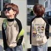 Camisa Térmica de Segunda Pele para Meninos para Outono e Inverno, Estilo Novo para Crianças Maiores, Gola Meio Alta, Blusa Cartoon Color Block de Manga Longa para Bebês