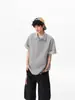 Camisa Polo Rayada Estilo Americano Falsa de Dos Piezas Manga Corta Unisex Verano Tendencia Marca Peso Pesado Holgada Versátil Camiseta de Media Manga para Pareja