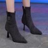 Botas Martin de tacón alto adelgazantes de moda 2026 Otoño Elegantes Punta fina Cremallera lateral Caña corta versátil Tacón fino Botas adelgazantes