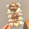 Elástico de Cabelo de Flor de Tricô Infantil para Meninas com Cabeça de Bola, Scrunchie Intestino Grosso, Elástico de Cabelo para Rabo de Cavalo Estilo Floresta, Acessórios de Cabelo Doces para Meninas