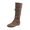 Botas de estilo coreano con punta redonda, correa de hebilla, suaves, fruncidas, adelgazantes, de media pantorrilla para mujer, Botas largas estilo western, Botas holgadas, Botas de equitación