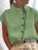 Camisa Casual de Botones de Algodón y Lino con Cuello Mao, Nueva Colección Primavera/Verano 2026 Transfronteriza Europea y Americana, Camisa de Manga Corta Cómoda para Mujer, En Stock