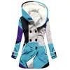 Casaco Trench Coat Feminino 2023 Novo, Quente para o Inverno, Estilo Europeu e Americano, Patchwork Colorido, Com Capuz, Venda Quente Transfronteiriça, Atacado