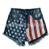 Jeans Europeos y Americanos Amazon Wish Sitio Independiente Transfronterizo Bandera Americana Borla Estrella Estampado Mezclilla Pantalones Cortos para Mujer