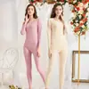 Roupa íntima térmica sem costura para mulheres, conjunto, forrado com fleece espesso, autocalor, justa, para musculação, calça comprida de inverno