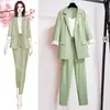 Conjunto de blazer com mangas três quartos e calça cropped transfronteiriço, moda feminina plus size, primavera e outono, estilo elegante e profissional, conjunto de duas peças
