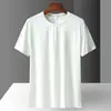 Camiseta de manga corta de seda helada de secado rápido para hombre, verano, deportiva, casual, color liso, top elástico delgado de media manga, camiseta básica para hombre