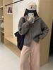 Cardigan de Punto Estilo Coreano Simple con Cremallera y Cuello Azul Marino para Mujer Otoño e Invierno Nuevo Estilo Nicho Suéter Holgado Estilo Perezoso