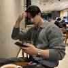 Suéter de Punto Trenzado Casual Perezoso de Cuello Solapa Estilo Coreano Nuevo Asclo&Qiao, Suéter Versátil de Punto Trenzado de Botones Individuales de Lujo Ligero