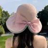 Chapéu de Palha Novo Estilo Verão com Aba Larga Laço de Palha Malha Leve de Luxo para Mulheres Viagem ao Ar Livre Chapéu Versátil com Proteção Solar