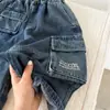 Pantalones Largos para Niños 2026 Otoño Nueva Llegada Unisex Color Sólido Bolsillo Pantalones Cargo Jeans Bordados para Bebé