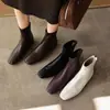 Botines de suela baja ajustados de talla grande para mujer, estilo nuevo, cuatro colores, tacón bajo, punta cuadrada pequeña, botines versátiles de estilo francés para ir al trabajo