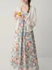 Vestido Estampado de Férias na Praia, Gola V com Alça Dividida, Elegante e Delicado para Mulheres, Novo Estilo de Verão com Saia Ampla