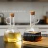 Marco de Madera Portátil Forma Especial Gran Capacidad Forma de Pera Vidrio de Alto Borosilicato Resistente al Calor Olla de Aceite Botella para Condimentos Líquidos Olla de Aceite Vinagre Salsa