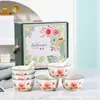 Conjunto de Presente Floral Caixa de Presente de Cerâmica Lembrança Presente de Abertura Tigela de Cerâmica Utensílios de Mesa Tigela de Arroz Conjunto de Utensílios de Mesa Conjunto Completo