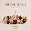 Pulsera de Cristal Siete Super Negro Dorado Natural para Hombres y Mujeres, Joyería Única de Obsidiana, Pulsera de Cristal Cubo de Azúcar Flor de Resina Roja