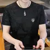 Camiseta de Manga Corta de Seda de Hielo para Hombre Verano Nueva Cuello Redondo Manga Media Ajustada Casual Versátil Transpirable Talla Grande Camiseta para Hombre