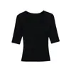Camiseta de cuello U grande, hombro normal, manga corta, manga de otoño a mitad de camino, corte ajustado, versátil, estilo 'hot girl', adelgazante, top de manga de cinco cuartos