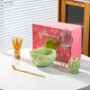 Tazón de Matcha de Corazón Cerámico con Pico Juego de Té Matcha Japonés Juego de 7 Piezas Tazón Batidor de Té Caja de Regalo Suministro Exclusivo Transfronterizo