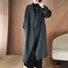 Bata con Cinturón de Lana con Cordones, Abrigo Casual Grueso Holgado por Encima de la Rodilla con Solapa Grande, Abrigo de Lana Doble Cara, Estilo Extra Largo