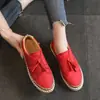 2020 calçados femininos casuais elásticos de comércio exterior europeus e americanos, sapatos de camada única para primavera e outono, sapatos femininos com franja de tamanho grande