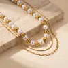 Set de collar retro anti-perla europeo y americano, cadena para clavícula en capas de acero de titanio de lujo ligero, accesorios versátiles personalizados al por mayor