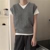 Nuevo Chaleco de Punto con Cuello en V Trenzado Estilo Coreano para Mujer Otoño e Invierno, Chaleco Suéter sin Mangas para Superponer para Mujer