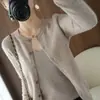 Cardigan de Lã Pura 100% Corte Australiano Novo 2026 para Mulheres, Gola Redonda Curta, Caimento Solto, Suéter Versátil, Tricô de Caxemira