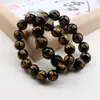 Pulseira de Contas com Carimbo Dourado e Mantra de Seis Caracteres, Joia Estilo Chinês para Homens e Mulheres, Presente da Tendência Nacional, Cristal Natural Imitation Dragão e Fênix