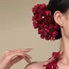 Danfang YixiaoNuevo Estilo Nuevo Estilo Chino Horquilla de Flor Roja con Acabado de Alta Gama, Pinza Lateral para el Cabello para Mujer