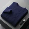 Suéter 100% Lana para Hombre Cuello Redondo Jacquard Otoño e Invierno Nuevo Engrosado Holgado Negocios Casual Manga Larga Tejido Camiseta Base