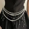 Corrente de cintura acessório de metal multicamadas com franja de estrela oca estilo Y2K para mulheres, corrente de cintura doce e cool de alta qualidade, estilo hot girl