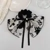 Goma para el pelo scrunchie con lazo de cinta floral vintage para mujer, elegante goma para coleta, banda elástica para el pelo, nuevo modelo 2026