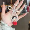 Ins Coreano Nova Menina Doce Pingente de Amor Prateado com Laço de Pérola Chaveiro Corrente de Celular Pingente para Pendurar Fone de Ouvido