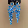 Aretes de aguja plateada con diamantes, diseño de flor ovalada de resina y gota de agua, estilo retro vintage, aretes versátiles