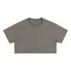 Camiseta Corta Básica de Color Sólido para Mujer, Estilo Europeo y Americano, Holgada, Cuello Redondo, Manga Corta, Crop Top Casual de Verano