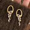 Brillantes Pendientes de Aro Huecos Dorados Cepillados Estilo Francés Galaxia con Colgantes de Borla de Diamante, Joyería de Oreja de Lujo Ligero y Exquisita