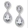 Estilo Coreano Creativo Lujo Circonita Hermosas Gotas de Agua Super Brillantes Cristal Novia Noche Pura Plata de Ley 925 Aguja Pendientes Nobles