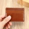 Portatarjetas Compacto Ultradelgado de Piel de Vaca de Primera Capa Portatarjetas Simple Multifuncional Billetera de Cuero Genuino Versátil de Moda Venta al por Mayor
