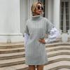 Amazon Estação Independente Comércio Exterior Transfronteiriço Outono Novo Cor Sólida Torcido Tricotado Colete Longo Vestido Suéter Gola Alta