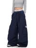 Pantalones Anchos de Pierna con Cordón Cintura Elástica Bolsillos Múltiples Estilo Retro Americano Caída Transfronteriza Casual Pantalones Largos para Pareja Pantalones Casuales de Calle