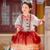 Nuevo Conjunto de Dos Piezas con Mangas Largas y Adornos Dorados Estilo Dinastía Tang Hanfu para Niñas, Celebridad de Internet, Primavera/Verano/Otoño 2026