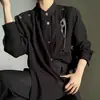 Nueva camisa retro unisex de manga larga estilo chino, ligera de verano con cintas, diseño asimétrico de nicho, camisa casual