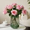 Flor Artificial de Rosa Hidratante de Tallo Único Flor Artificial Nórdica Simulada Adorno para Mesa de Comedor de Sala de Estar Mueble de TV Rosa Hidratante al Tacto